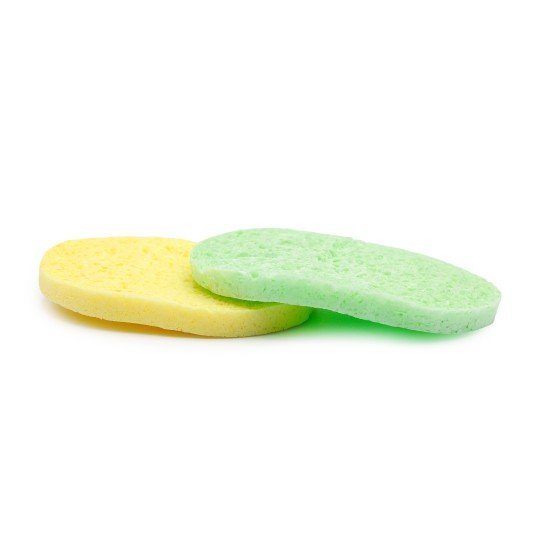 Set 2 bucati, burete pentru curatat fata, oval, verde/galben